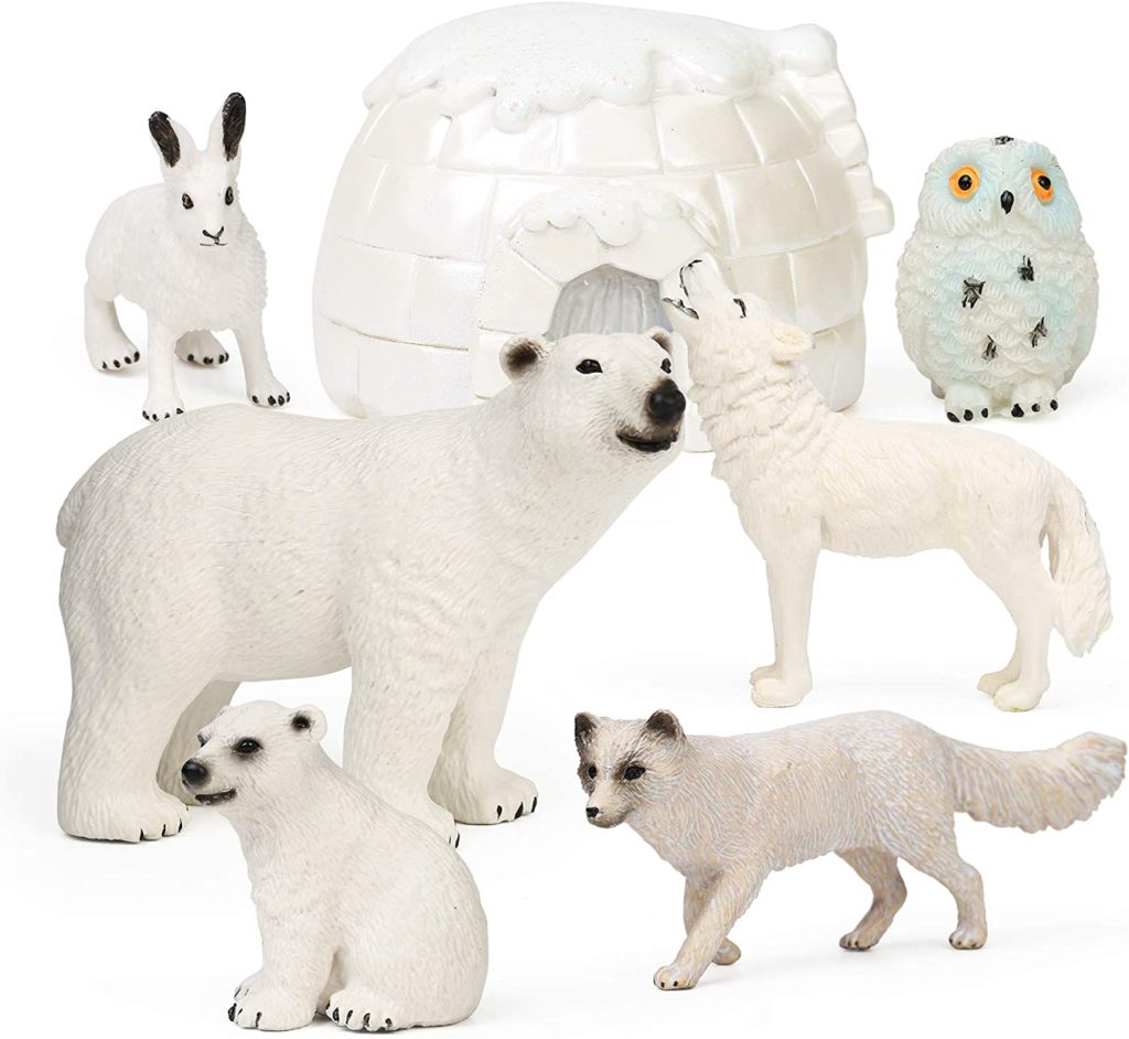 7Pcs Polar Animals Figurines with Igloo for Kids Realistic