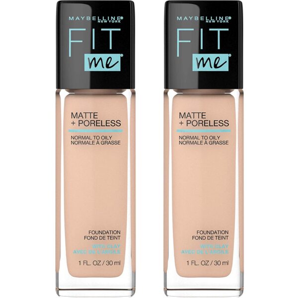 MAYBELLINE Fit Me Matte + Poreless Liquid Foundation Makeup, Creamy Beige, 2 COUNT Oil-Free Foundation