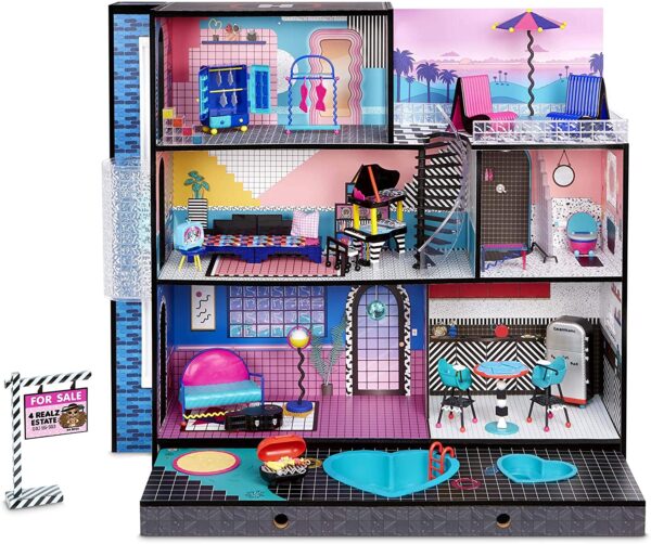 LOL Surprise Home Sweet with OMG Doll– Real Wood Doll House with 85+ Surprises | 3 Stories, 6 Rooms Including Elevator, Tub, Pool, Patio, Living Room, Kitchen, Piano Bedroom, Bathroom, Fashion Closet